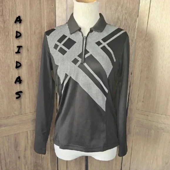 Adidas Women Black and Gray Long Sleeve Polo pullover quater zipper - Picture 1 of 7